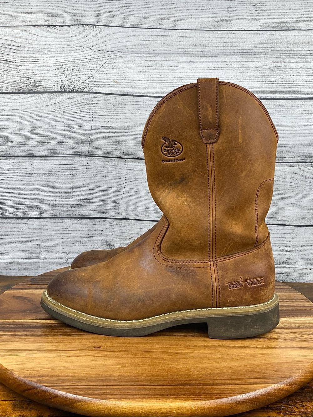 Georgia Boot Mens Wellington Farm & Ranch Carob-Tec Chestnut Brown Boot Size 9.5